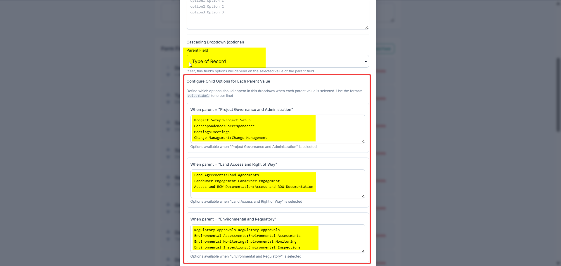 Linking a child Select field to a parent with per-option mappings